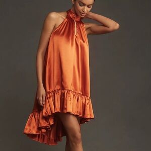 MAC DUGGAL High Neck Satin Mini Dress With Keyhole